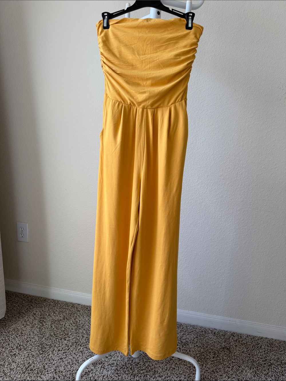Poof! Mustard Yellow Strapless Wide Leg Jumpsuit